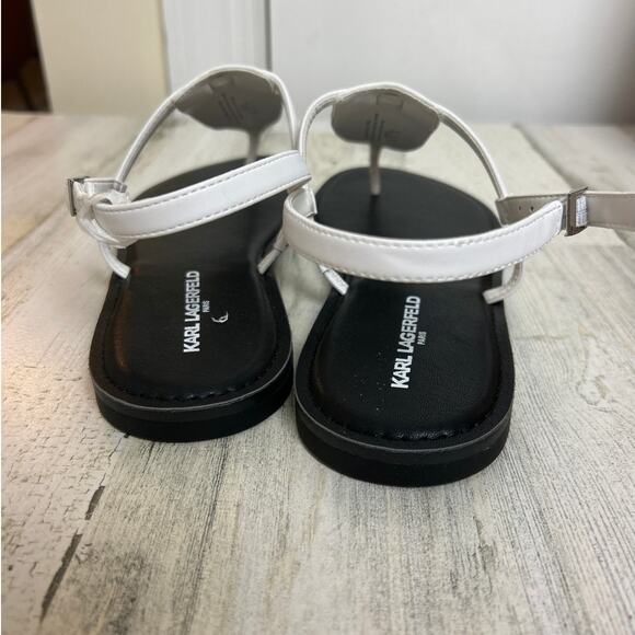 Karl Lagerfeld Paris Women’s 9.5 White Black Sandals Flip Flops Soterios New - Picture 5 of 8